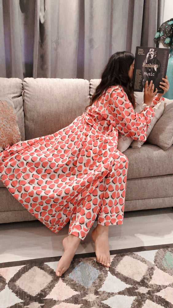 COTTON LONG SLEEVES ROBES FRUITY PRINTS