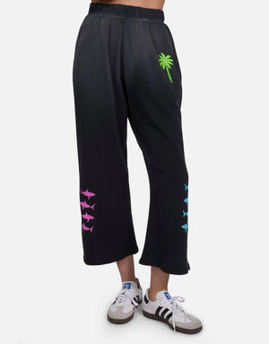 Lorielle Tropical Shark - Crop Wide Leg Pant