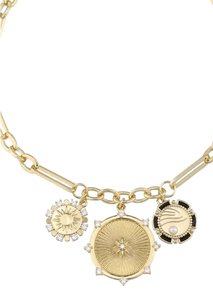 8 Point Wheel Medallion & Sun Charm Coin Necklace