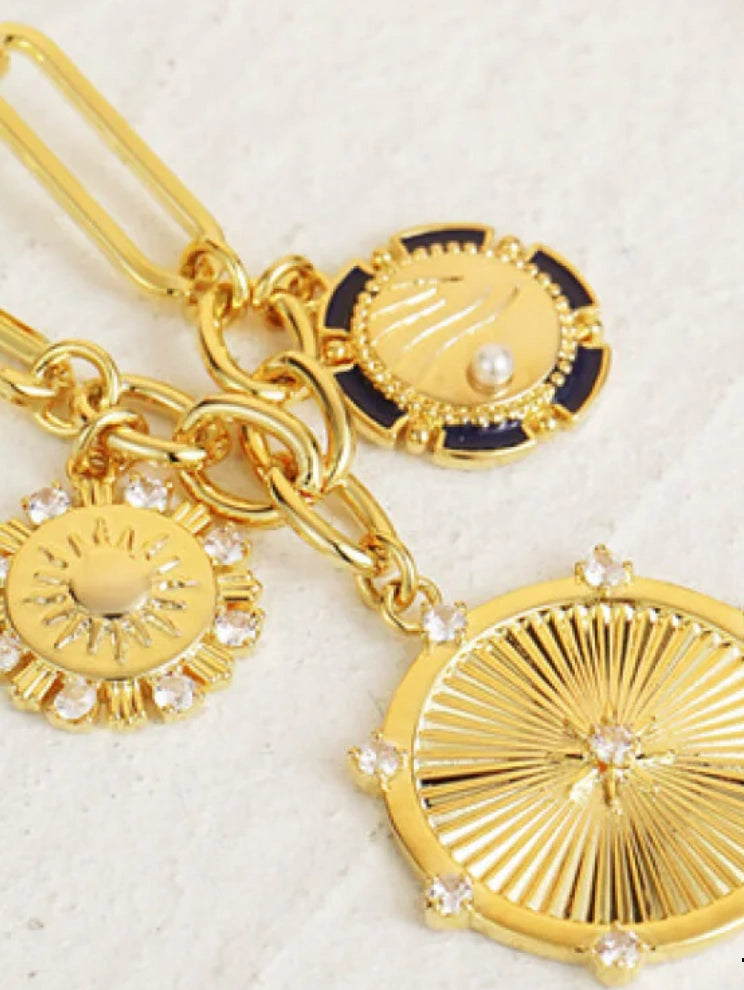 8 Point Wheel Medallion & Sun Charm Coin Necklace