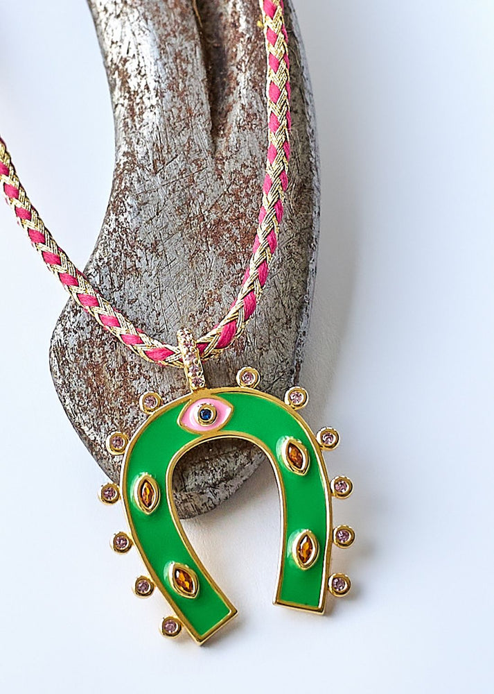 NECKLACE - GREEN HORSESHOE