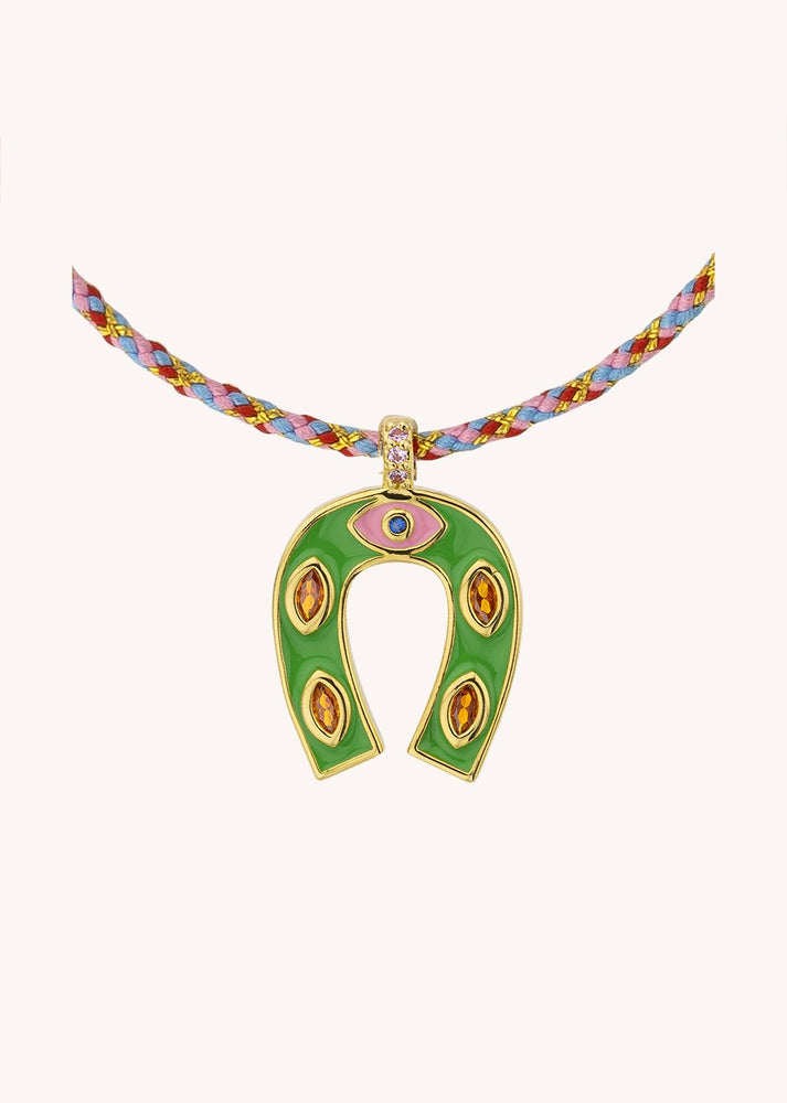 NECKLACE - GREEN MINI HORSESHOE