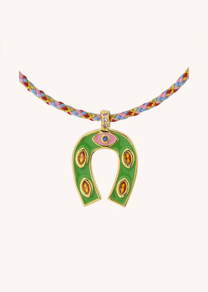 NECKLACE - GREEN MINI HORSESHOE