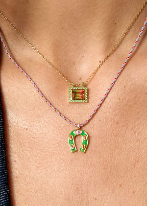 NECKLACE - GREEN MINI HORSESHOE