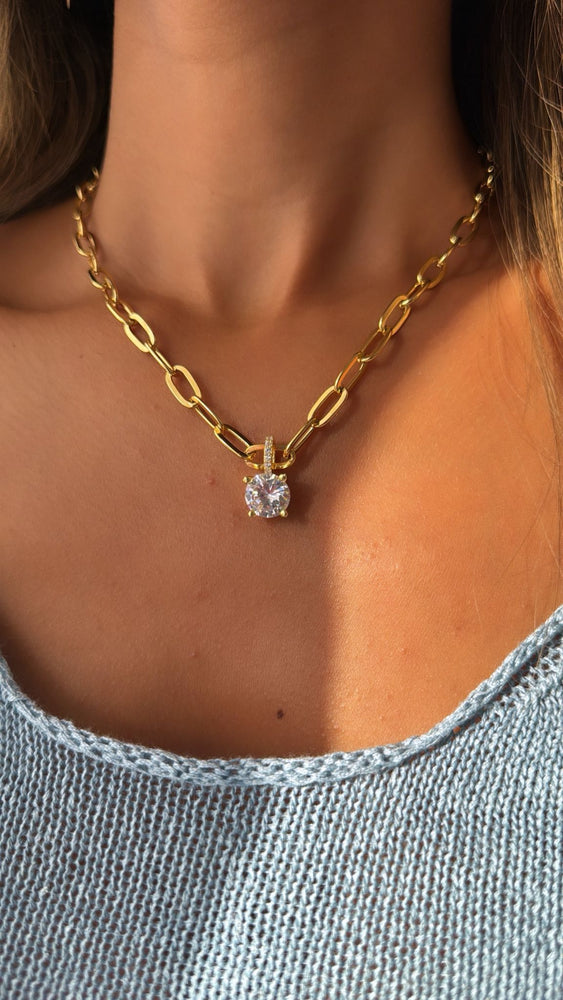 925 Silver Round Clear Charm Paperclip Chain