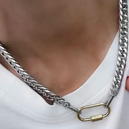 Carabiner  Stainless Steel Necklace Two Tone-Opens