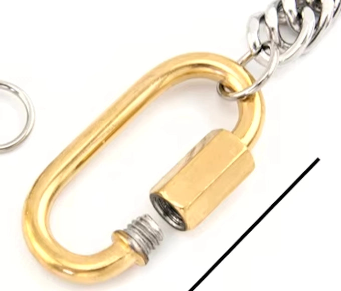 Carabiner  Stainless Steel Necklace Two Tone-Opens