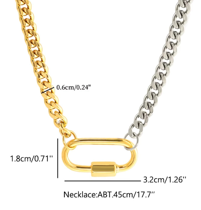 Carabiner  Stainless Steel Necklace Two Tone-Opens