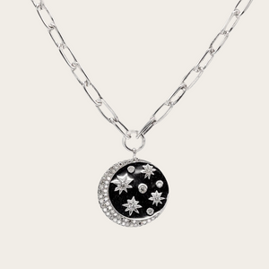 Crescent and Stars Diamond Necklace - WG