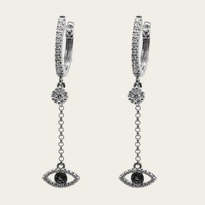 Diamond and Blue Sapphire Earring with Chain - WG