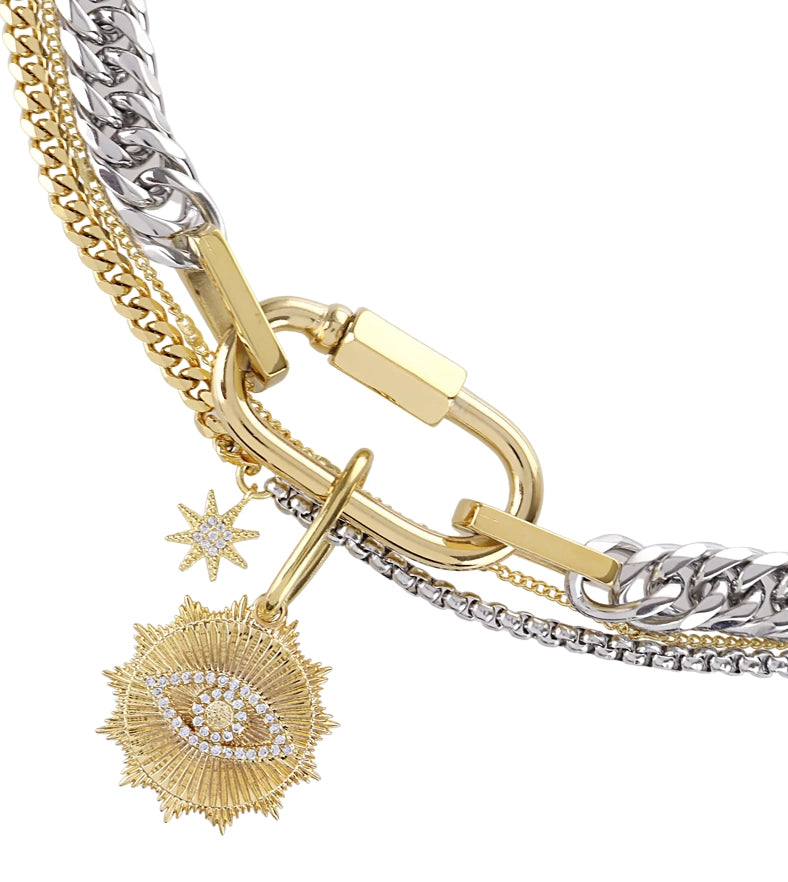 Evil Eye Carabiner 2 in 1 3 Stand Necklace-Pvd