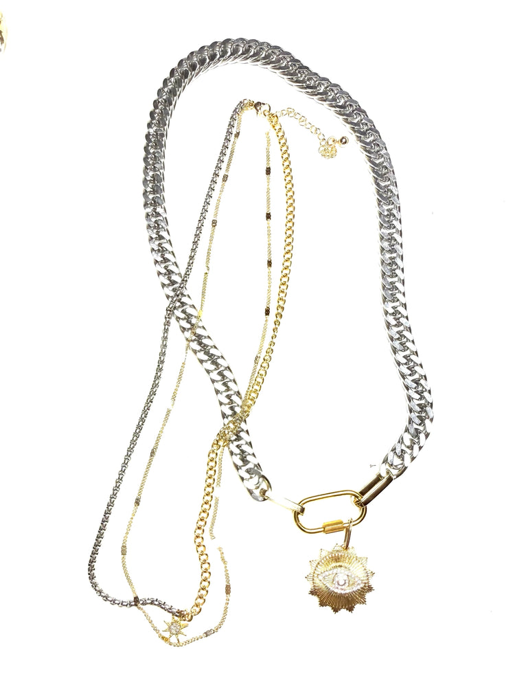 Evil Eye Carabiner 2 in 1 3 Stand Necklace-Pvd