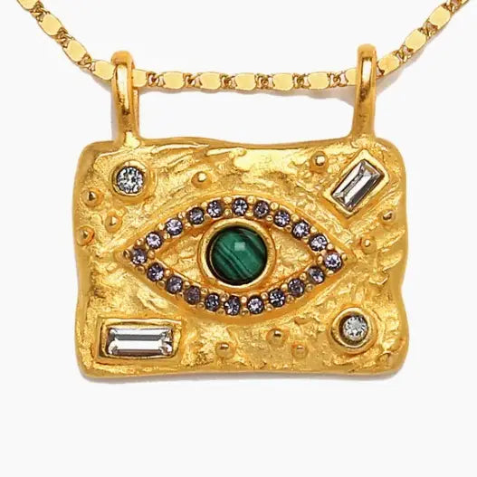 Evil Eye Protection Medallion Talisman 14K Gold Crystal Neck