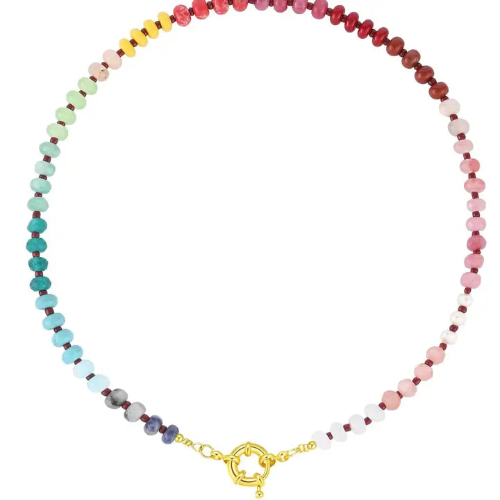 Gemstone Candy Bead Rainbow and Charm Collector Necklace