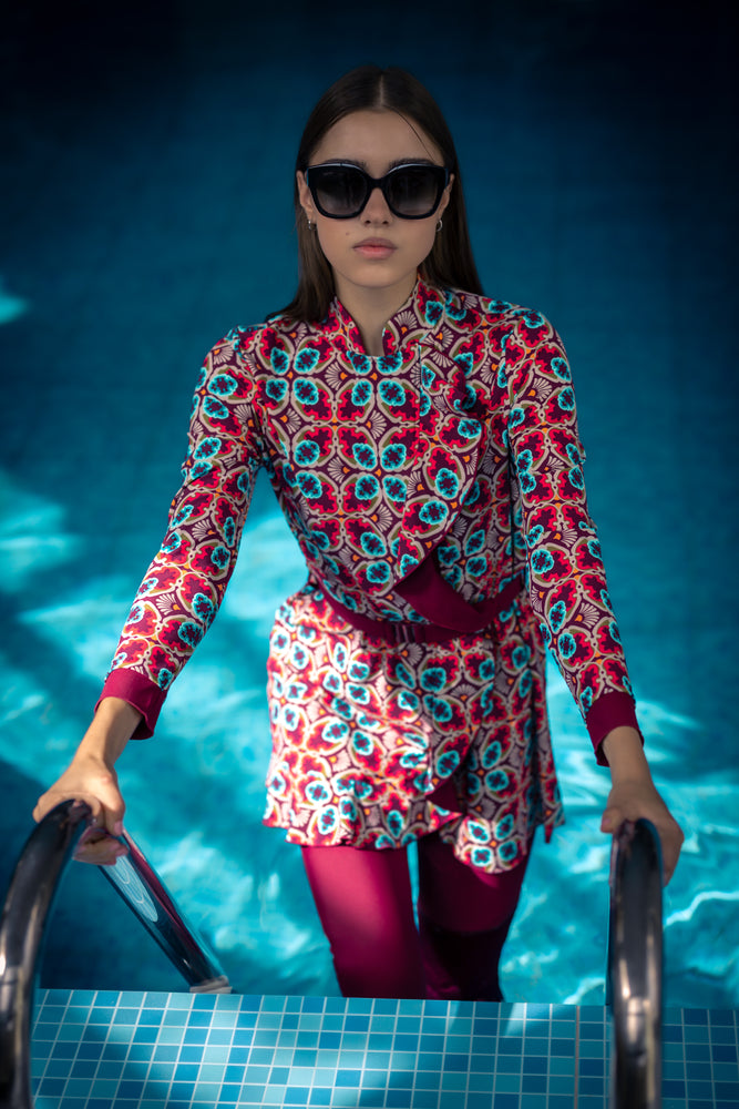 Retro Flora Modest Swim Set