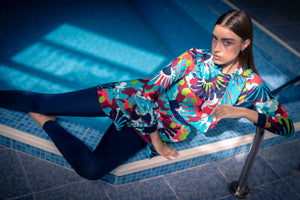 Blue Floral Modest Swim Set