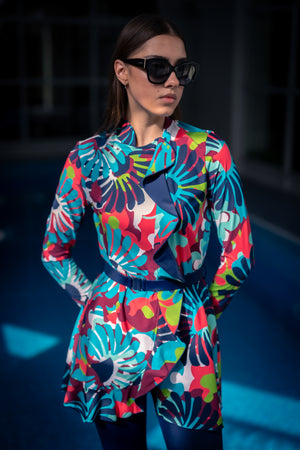 Blue Floral Modest Swim Set