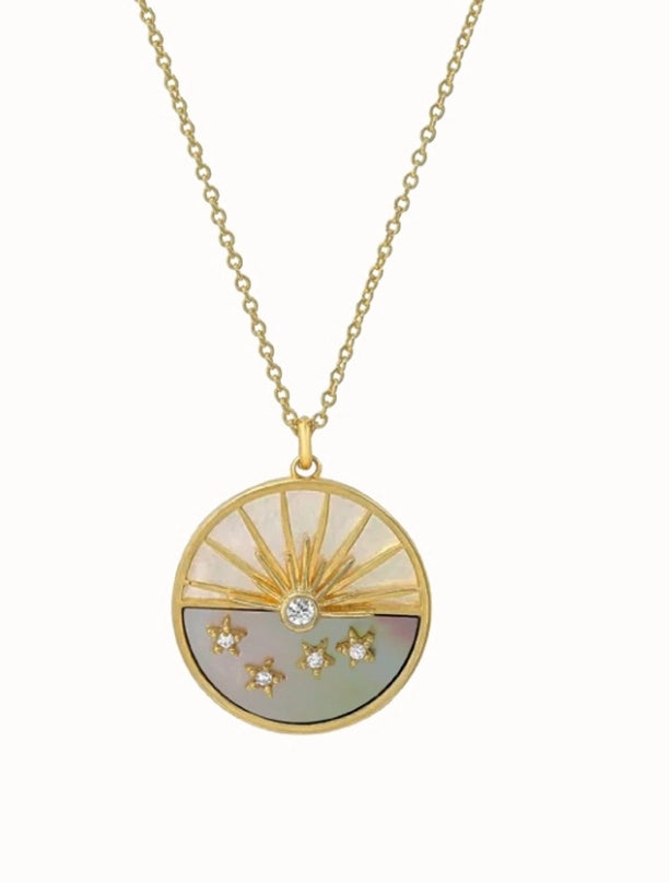Moon - Lunar Phase- Medallion Necklace 14k Steel