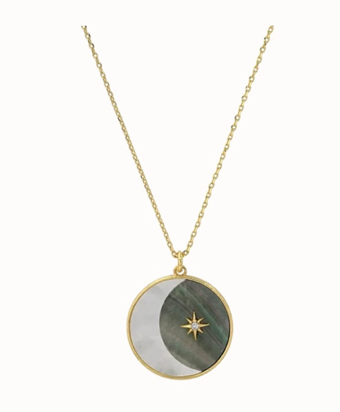 Moon - Lunar Phase- Medallion Necklace 14k Steel