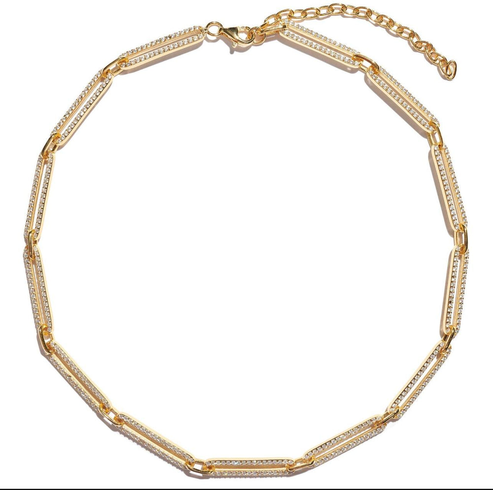 Cubic Zirconia Pave Paperclip Chain Link Chocker