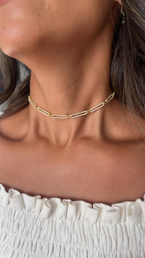 Cubic Zirconia Pave Paperclip Chain Link Chocker
