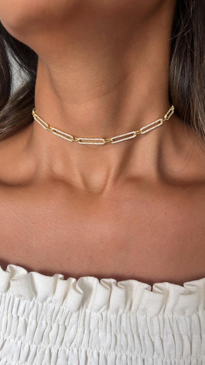 Cubic Zirconia Pave Paperclip Chain Link Chocker