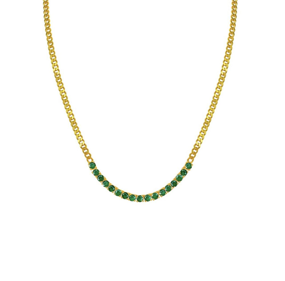 Silver Gold Plated Tennis Style Emerald Link Necklace