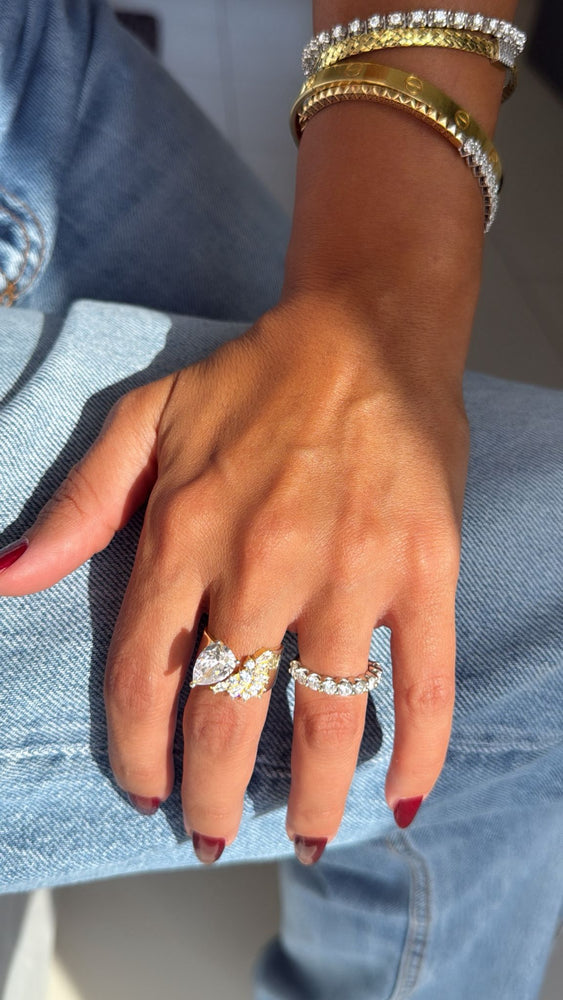Open Ring with Pear Cut Stone