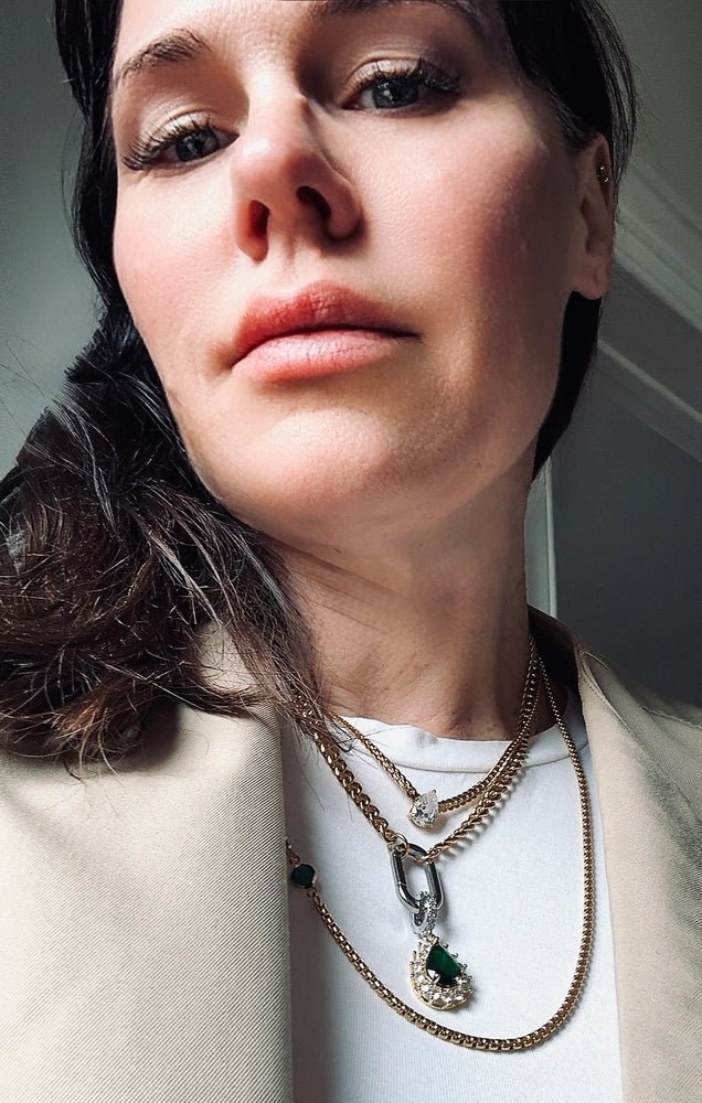 Pia-Carabiner Emerald Gem Charm Necklace Stainless Steel 14K