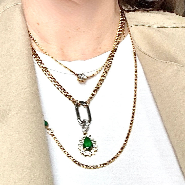 Pia-Carabiner Emerald Gem Charm Necklace Stainless Steel 14K