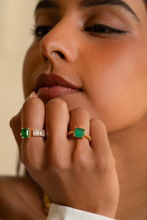 Gold Plated Bea Emerald Cut Green