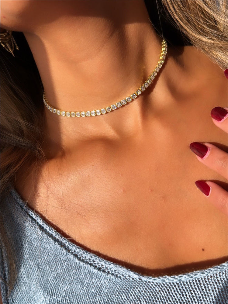 Sterling Silver Gold Plated Asscher Cut Chocker