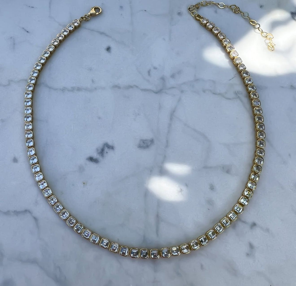 Sterling Silver Gold Plated Asscher Cut Chocker