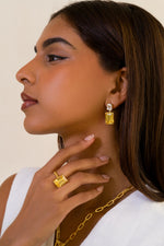 Sterling Silver Citrine Stone & Emerald Cut Zirconia (Sold in pairs)