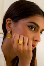 Sterling Silver Citrine Stone Emerald Cut Gold Plated