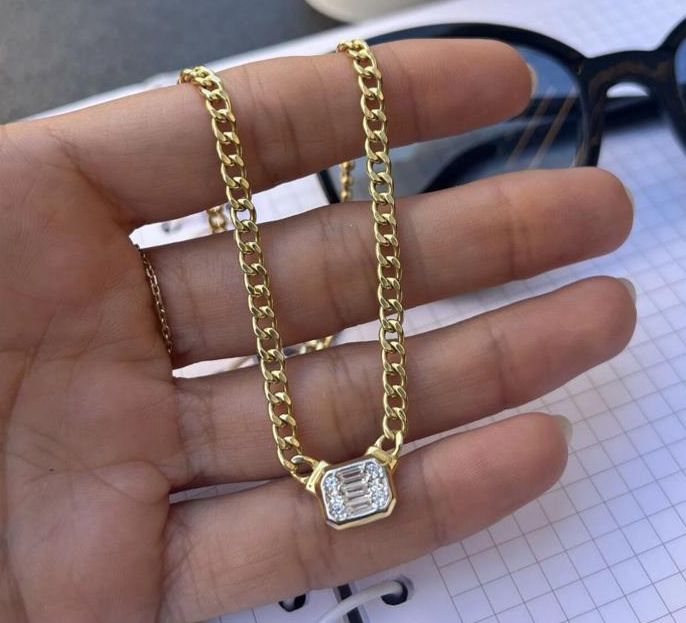 Emerald Zirconia Stone Cut Link Chain