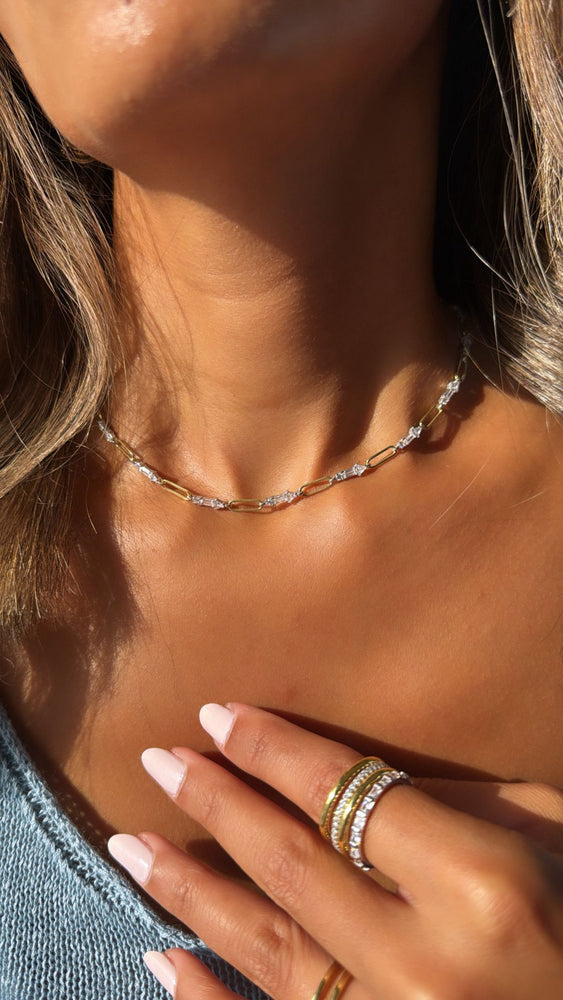 STERLING Silver Geometric Zirconia Paperclip Chain Link