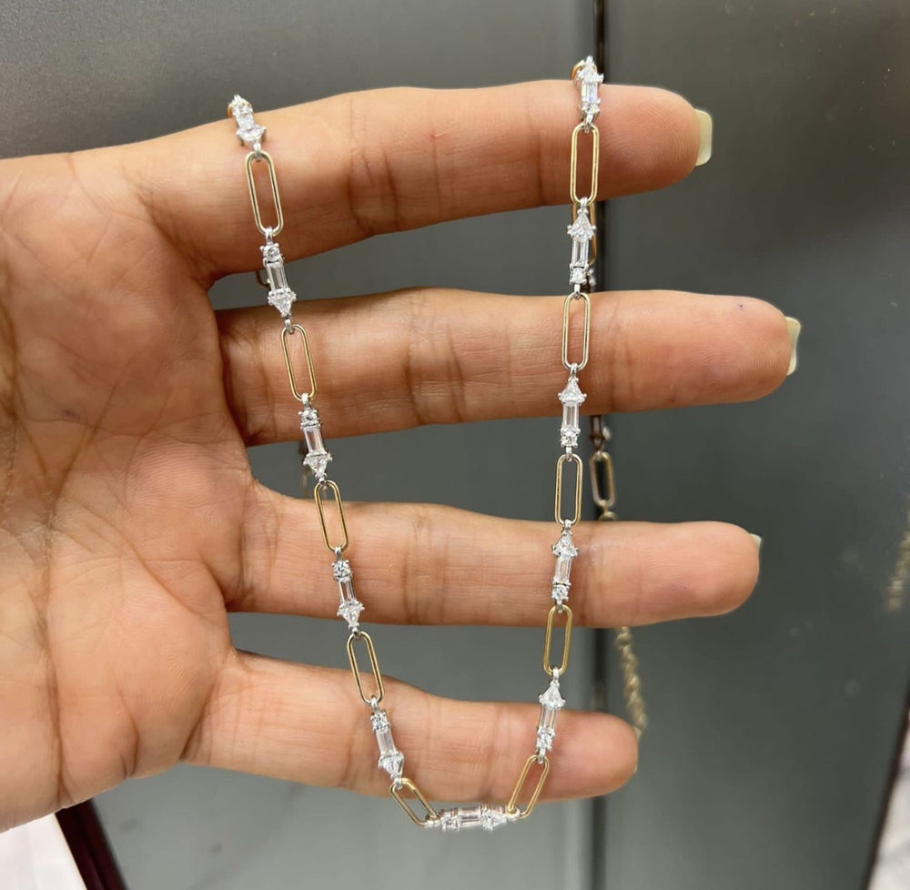 STERLING Silver Geometric Zirconia Paperclip Chain Link