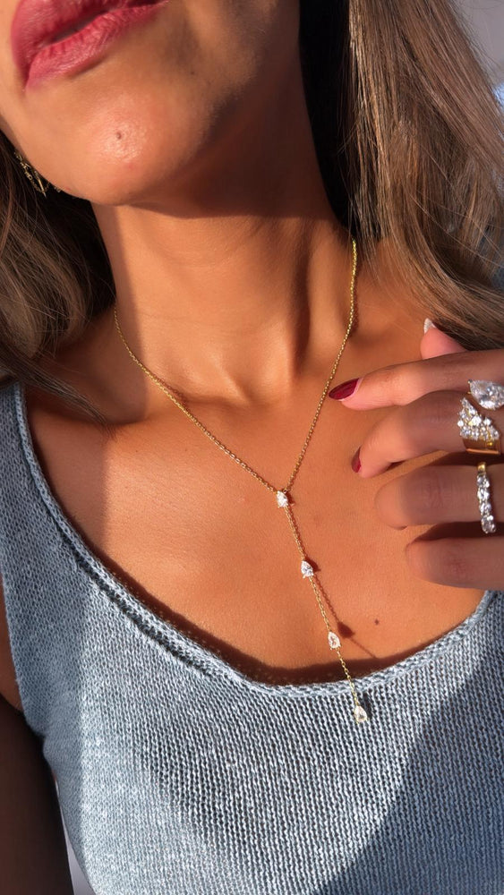 STERLING SILVER PEAR Drops Lariat Necklace