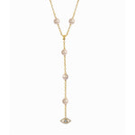 Silver 18k Gold Plated Pearl Diamond Eye Pendant Lariat