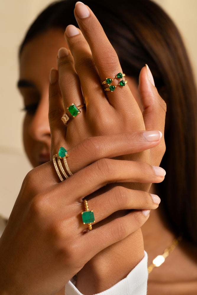 Silver Gold Plated Emerald Cut & CZ Emerald Ring