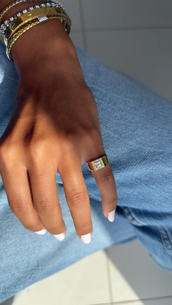 Sterling Silver Cubic Zirconia Square Pinky