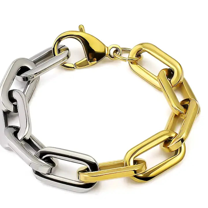 Sloane- Two Tone Steel Bracelet 14K Gold Pvd and Silver
