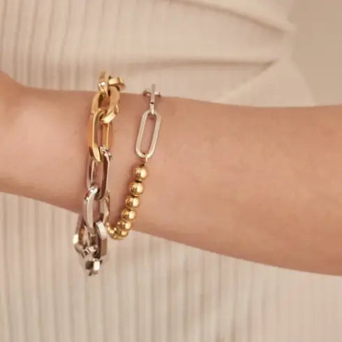 Sloane- Two Tone Steel Bracelet 14K Gold Pvd and Silver