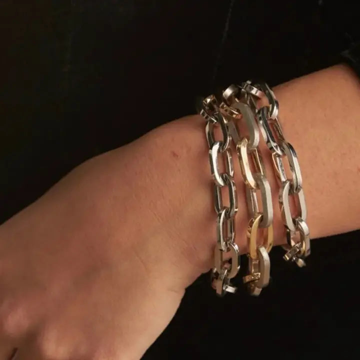 Sloane- Two Tone Steel Bracelet 14K Gold Pvd and Silver