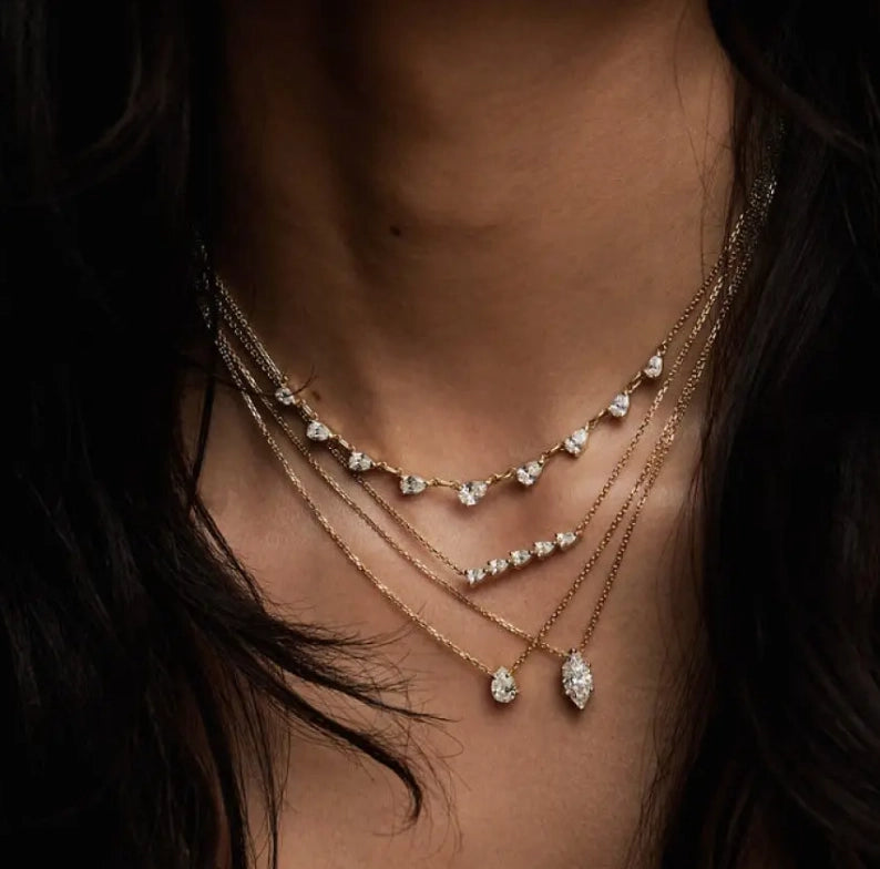 Solitaire Collection- Steel 14K Gold Necklace-Layering