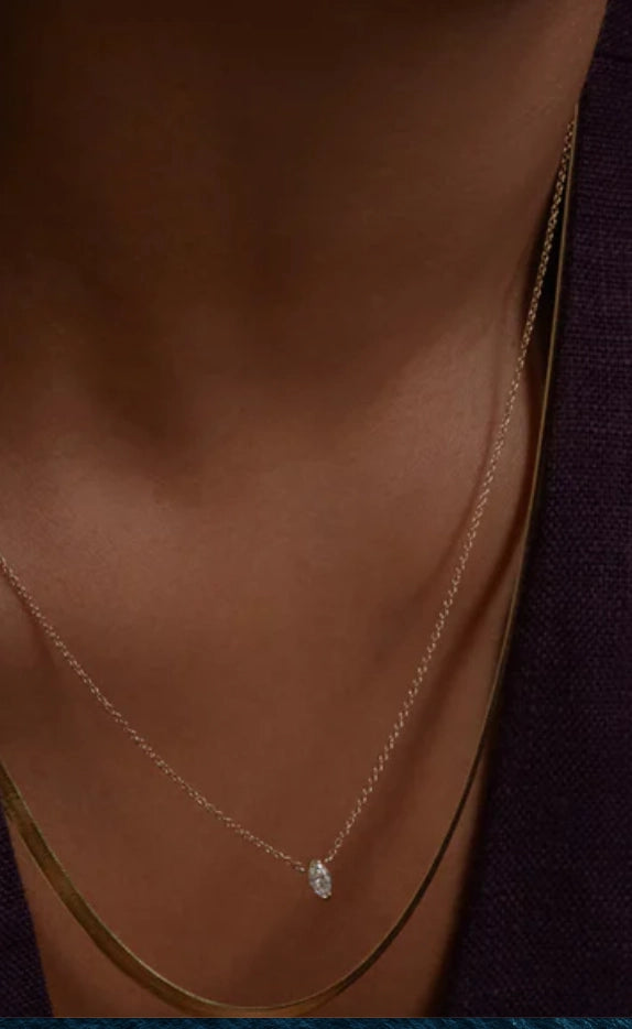 Solitaire Collection- Steel 14K Gold Necklace-Layering