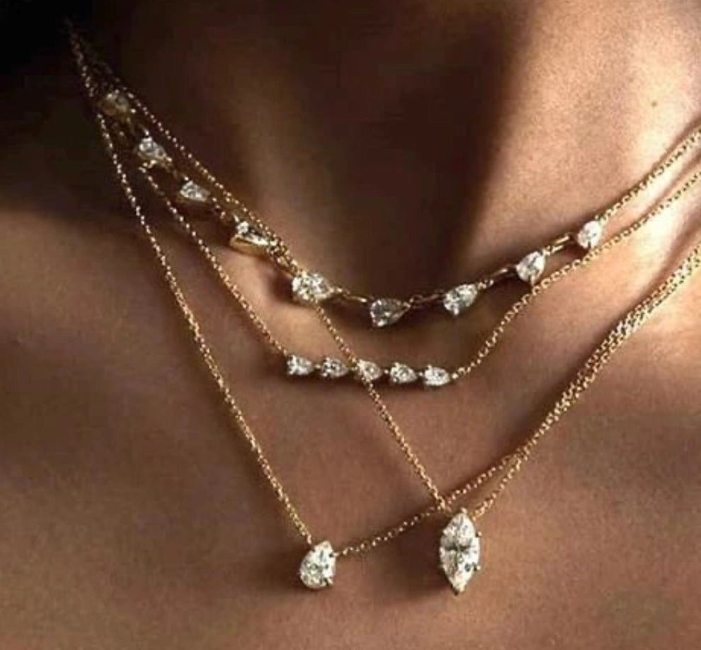 Solitaire Collection- Steel 14K Gold Necklace-Layering