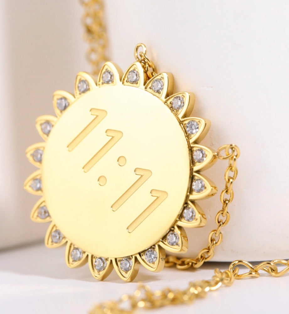 11:11 Sunshine Sun Pendant Necklace 14K Gold Steel Crystal