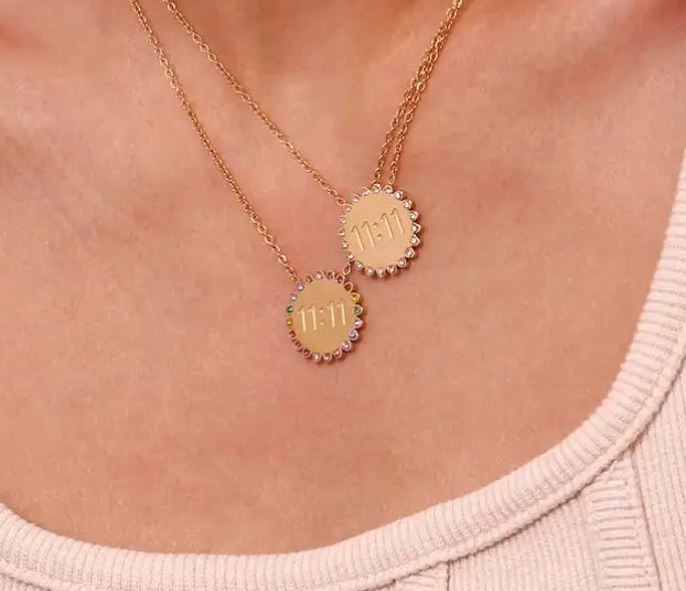 11:11 Sunshine Sun Pendant Necklace 14K Gold Steel Crystal